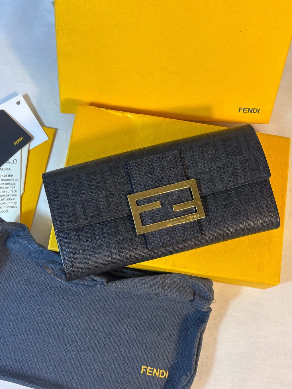 Fendi Zucchino Coated Canvas Forecer Wallet Blue